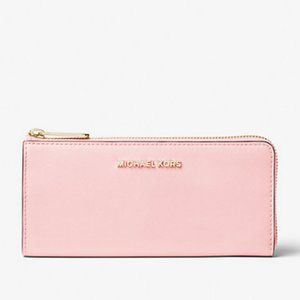 Michael Kors Jet Set Travel Large Saffiano Leather Quarter-Zip Wallet